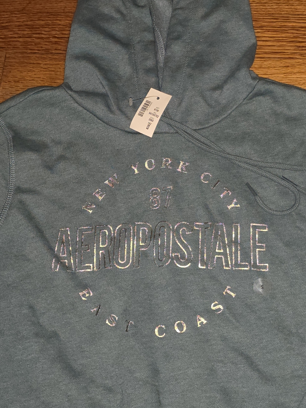Aeropostale Teal Green Pullover Hoodie with Iridescent Logo NWT Size Small